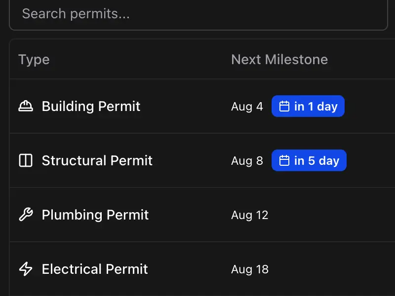 Permitful Permits Table in Dark Mode