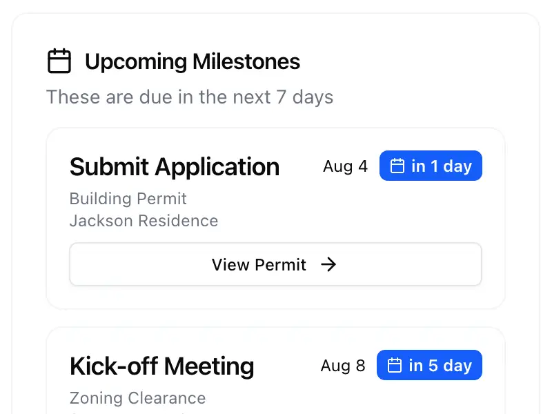 Permitful Upcoming Milestones in Light Mode